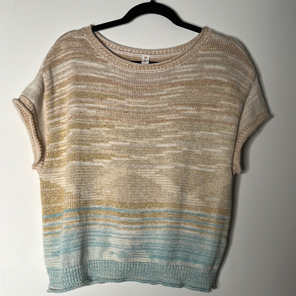 Anthropologie Daily Practice Top Sz S Beige Blue Striped Knit